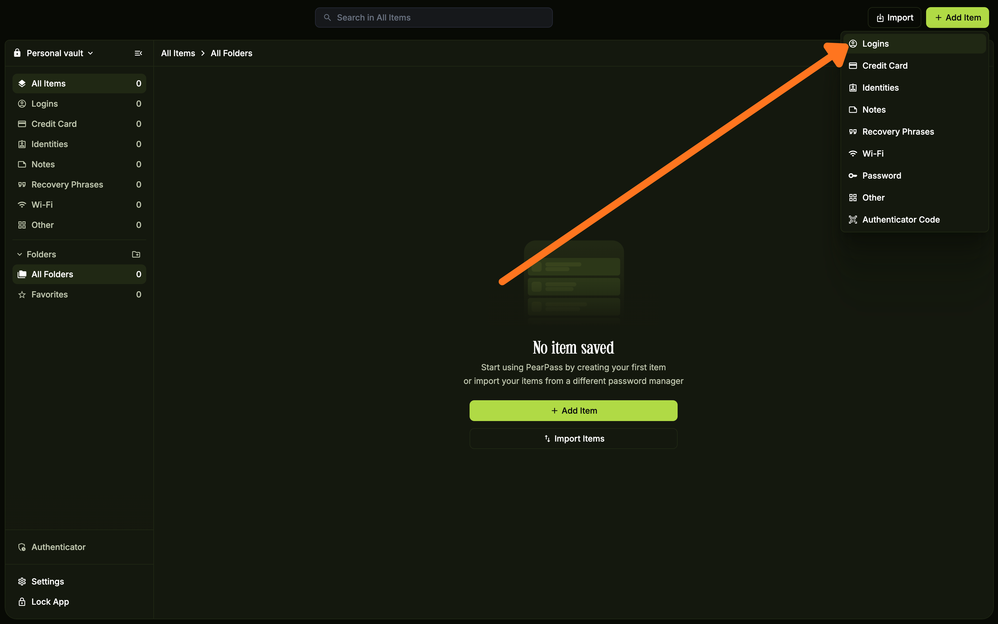 Select item type
