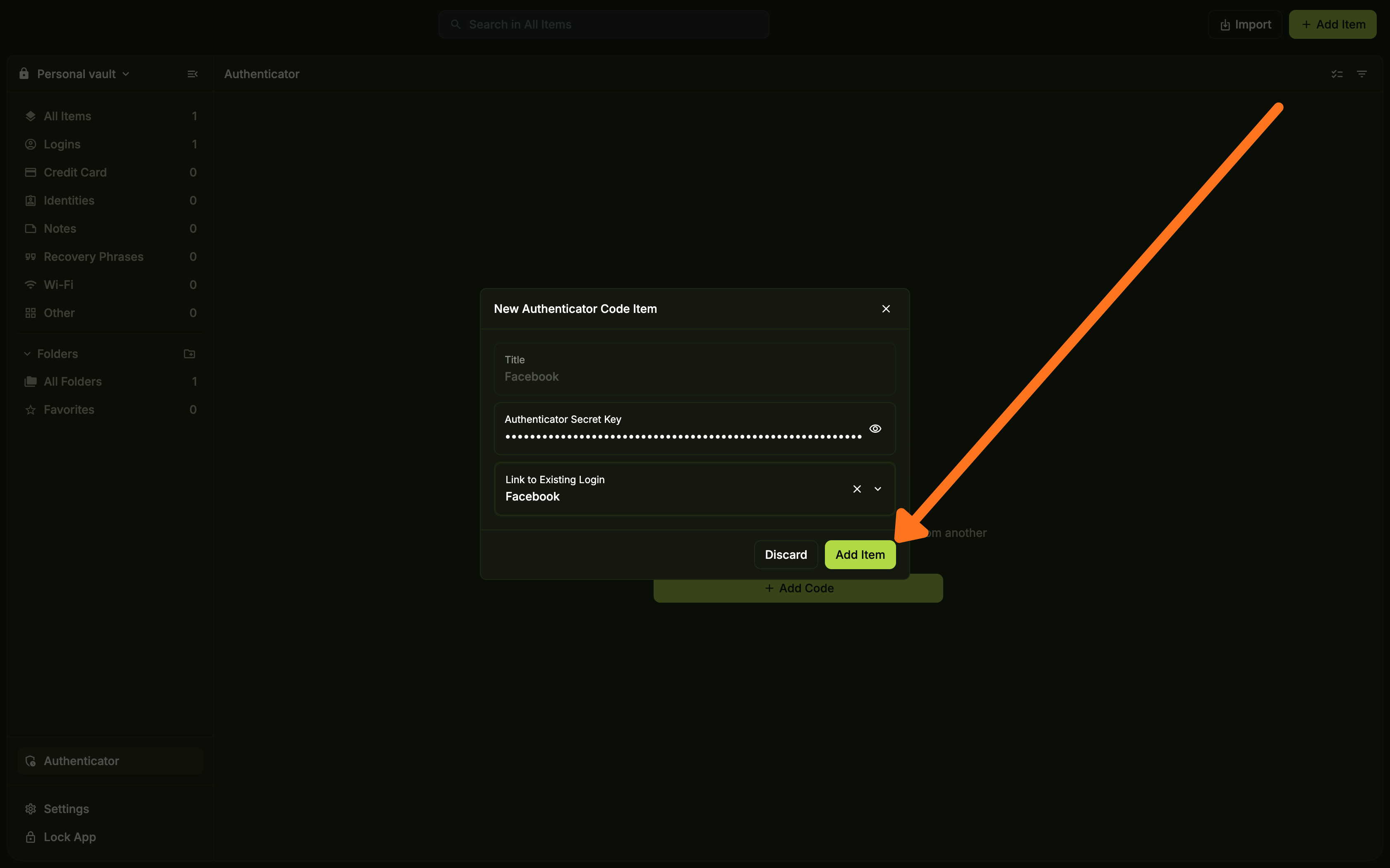 Click Add Item to save